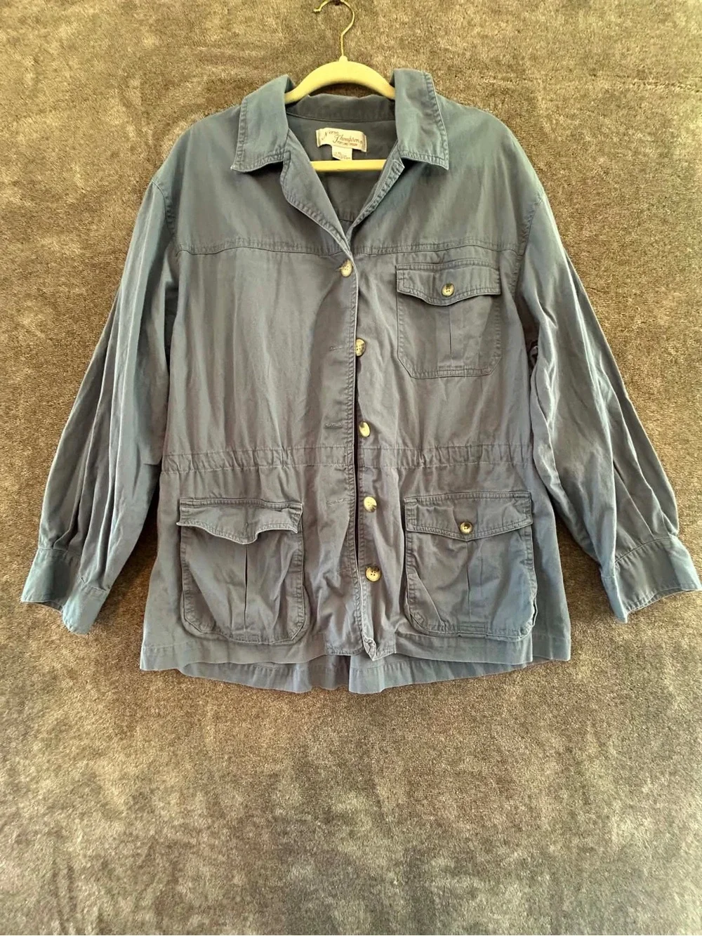 Norm Thompson Vintage Slate Blue Utility Safari Jacket Cinch Waist Gorpcore XL